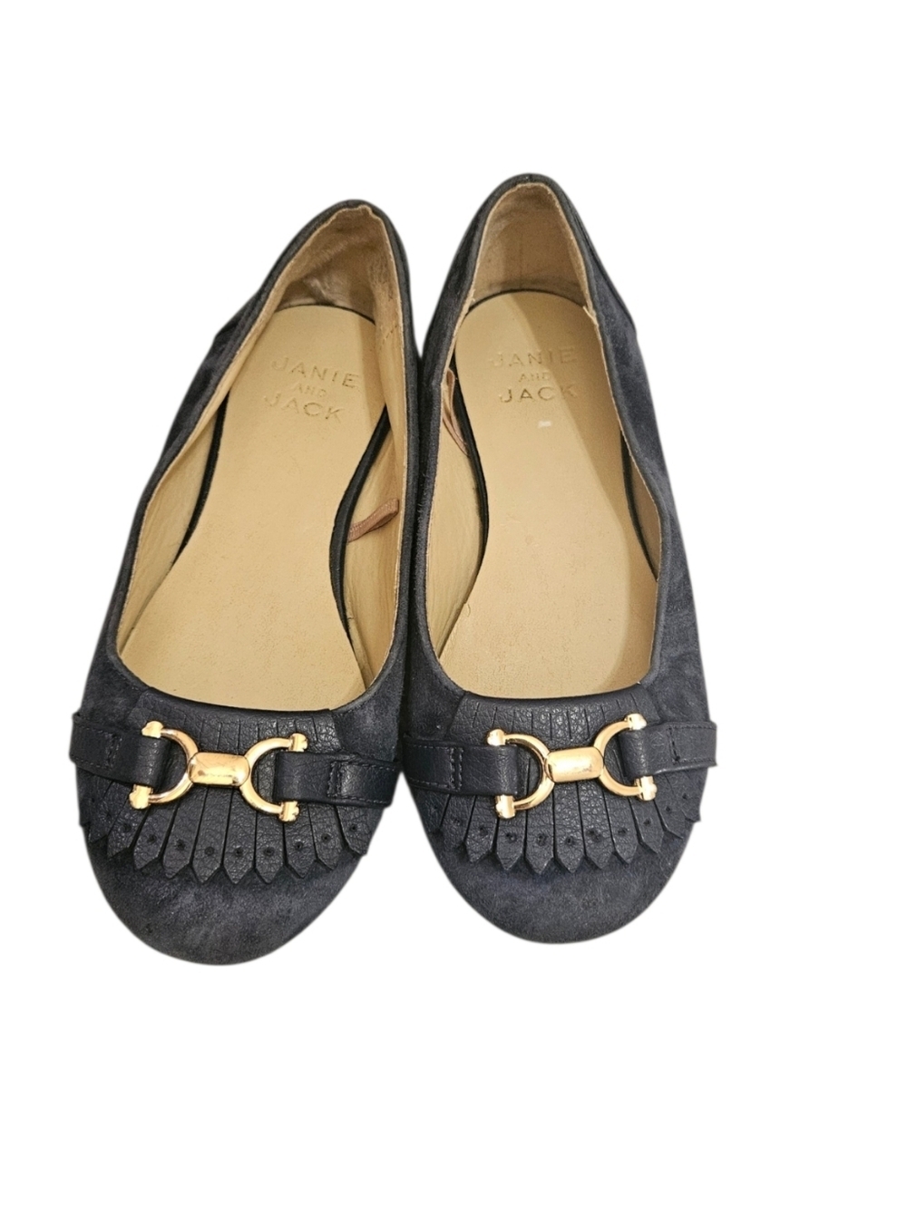 Janie and Jack Blue Fringe Ballet Flats with Gold Hardware Little Girls Size 11